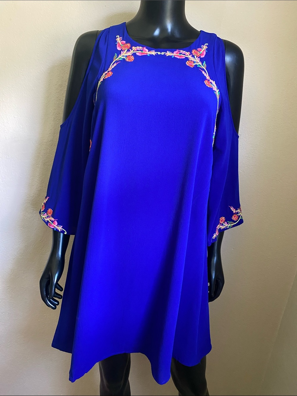 Sugarlips Royal Blue Embroidered Cold-Shoulder Long Sleeve Dress